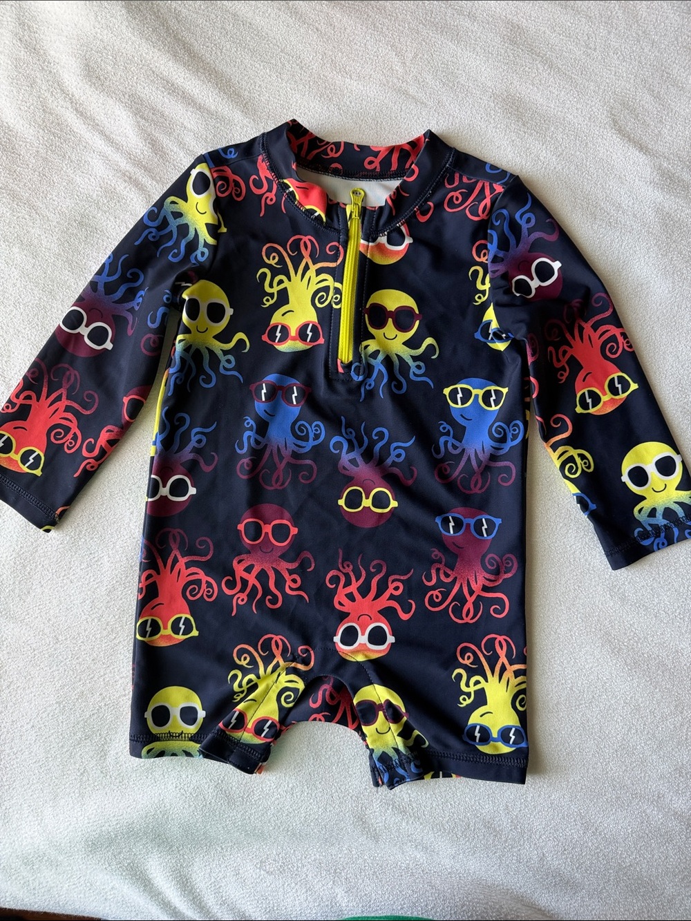 GAP Kids Navy Rashguard Swimsuit with Multicolor Octopus Print and Yellow Zipper